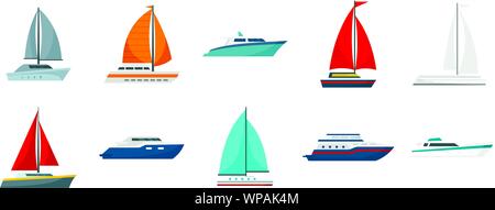 Yachtcharter Icon Set. Flachbild von yacht Vector Icons für Web Design Stock Vektor