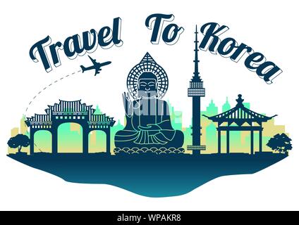 Korea top Wahrzeichen Silhouette Style auf der Insel Silhouette Wahrzeichen Stil, willkommen in Korea, Reise und Tourismus, Vector Illustration Stock Vektor
