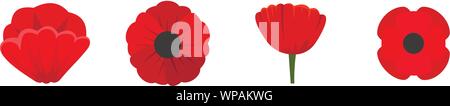 Mohn Blumen Icon Set. Flache Satz von Mohn Blumen Vector Icons für Web Design Stock Vektor