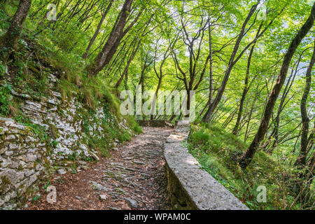 Idyllischer weg in der Nähe von Madonna della Corona Heiligtum, in der Provinz Verona, Venetien, Italien. Stockfoto