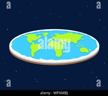 Cartoon Flat Earth Illustration, einfachen Stil vector clip art. Pseudowissenschaftliche Verschwörungstheorien Konzept. Stock Vektor