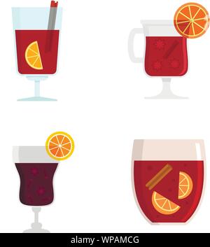 Glühwein Icon Set. Flachbild Glühwein Vector Icons für Web Design Stock Vektor