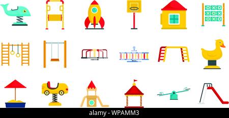 Kinderspielplatz Icon Set. Flache Satz Kinderspielplatz Vector Icons für Web Design Stock Vektor
