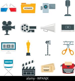 Filmproduktion Symbole gesetzt. Flachbild der Filmproduktion Vector Icons für Web Design Stock Vektor