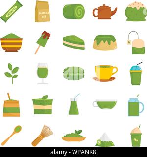 Matcha Tee Symbole gesetzt. Flache Satz von Matcha Tee Vector Icons für Web Design Stock Vektor