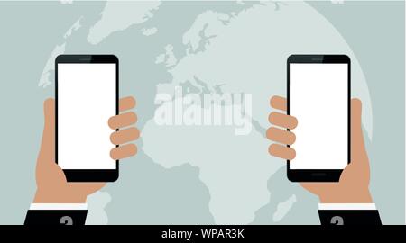 Zwei business Mann mit Smartphone und Welt Hintergrund web Konzept Vektor-illustration EPS 10. Stock Vektor