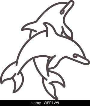 Überblick Abbildung eines springenden Delphinen. Line Art. Das Objekt vom Hintergrund getrennt ist. Vektor Element für Tattoos, t-shirt Druck, Logos Stock Vektor