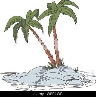 Palmen am Meer Insel. Vector Illustration Stock Vektor
