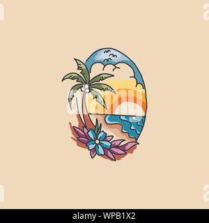 Palmen am Meer Insel. Vector Illustration Stock Vektor