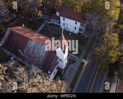 Luftbild des historischen Baptist Church in Beaufort, South Carolina. Stockfoto