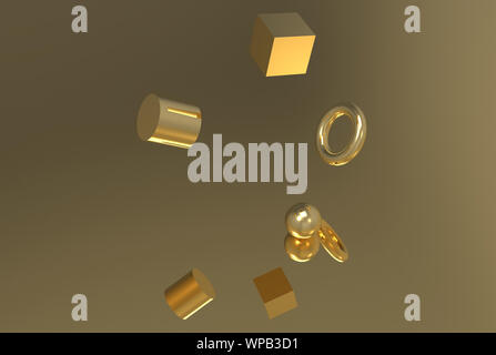 Gold geometrische Form bilden Schwebende 3D-Rendering Stockfoto