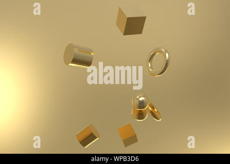 Gold geometrische Form bilden Schwebende 3D-Rendering Stockfoto