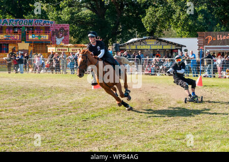 Sandringham, Norfolk, Großbritannien. 08.September 2019. Die 2019 Sandringham Spiel & Country Fair gehalten auf dem Sandringham Estate. Bild zeigt den Wettbewerb im Jahr 2019 Horseboarding Meisterschaften. Urban Images-News/Alamy Stockfoto