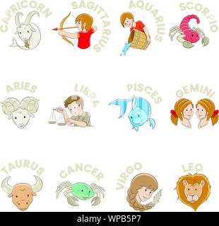 Vector Illustration von Cartoon Sternzeichen mit bunten Konturen Stock Vektor
