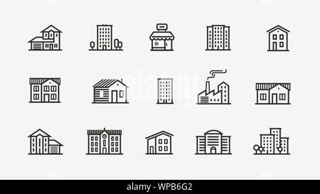 Haus Symbol gesetzt. Gebäude, Gebäudesymbol. Vektorgrafik Stock Vektor