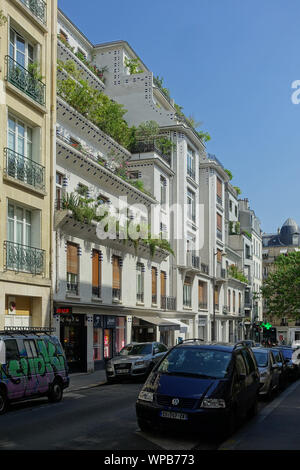 Abgesetzt - Terrasse Appartement Gebäude vom Architekten Henri Sauvage (1873-1932) bei 26, Rue Vavin. Es wurde 1912-1914 gebaut. Stockfoto