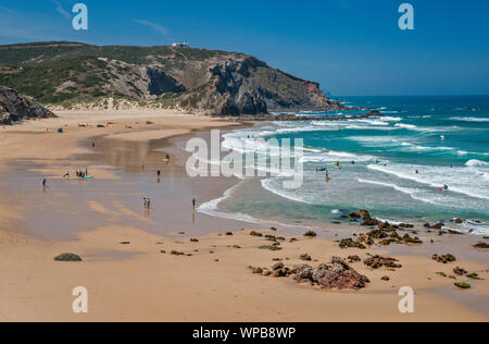 Praia do Amado, Atlantic Ocean Beach in der Nähe des Dorfes Carrapateira, Costa Vicentina, Faro, Algarve, Portugal Stockfoto