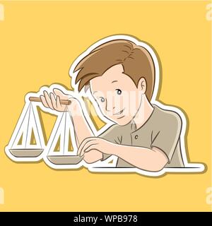 Vector Illustration der Aufkleber der Waage Sternzeichen isoliert auf gelbem Hintergrund Stock Vektor
