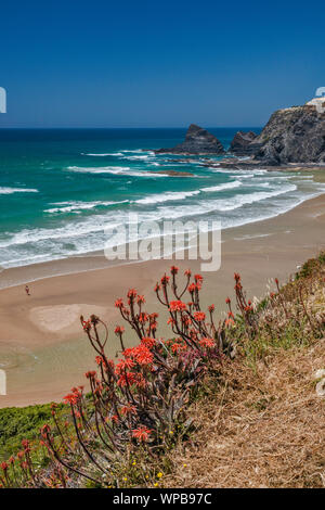 Praia de Odeceixe, Atlantic Ocean Beach in der Nähe von Dorf Odeceixe, Costa Vicentina, Faro, Algarve, Portugal Stockfoto