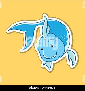 Vector Illustration der Sticker Fische Sternzeichen isoliert auf gelbem Hintergrund Stock Vektor