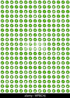Der grüne runde Vector Icons, der Wirtschaft, der Technik und der Medizin, silber metallic Grenze Tasten auf weißem Hintergrund Stock Vektor