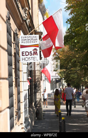 Warschau Polen der Eingang der EDSM Hostel Unterkunft für Touristen in der Altstadt der Stadt August 2019 Stockfoto