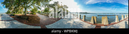 360 Grad Panorama von Waterfront in Beaufort, South Carolina. Stockfoto