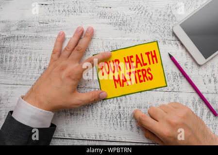 Handschrift Text schreiben Ihrer Gesundheit. Konzeptionelle Foto gute Gesundheit ist die wichtigste unter anderem Stockfoto