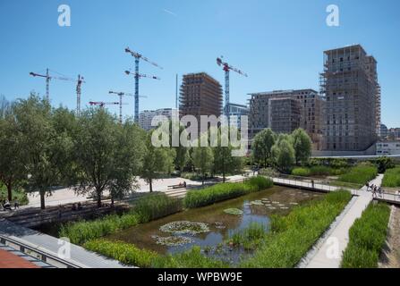 Paris, Stadtentwicklungsgebiet Clichy-Batignolles, Park Martin Luther-King-Paris, Entwicklung Bereich Clichy-Batignolles, Parc Martin Luther-King Stockfoto