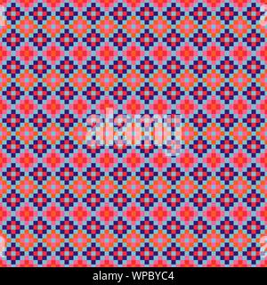 Grid Navajo geometrische nahtlose Muster pixel Kunst und Raute Raupe formen Textur. Stock Vektor