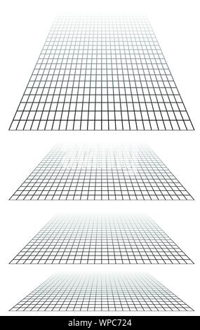 Mesh, Raster in der Perspektive verschwinden, zu fernen Horizont zu vermindern. Virtuellen 3D Raum machen. Skyline konvergieren Abstrakt Hintergrund. Tiefe 3D-Abbildung. Ich Stock Vektor