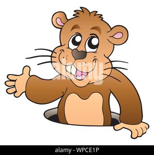 Cartoon groundhog lauern aus der Bohrung Stock Vektor