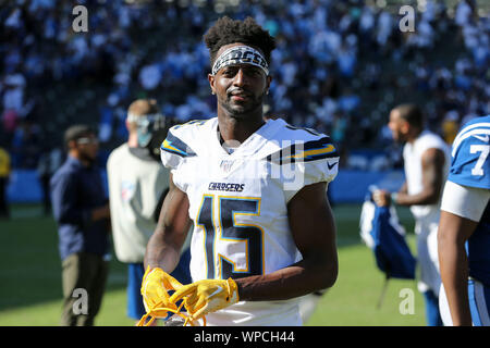 Carson, CA. 8. Sep 2019. Los Angeles Ladegeräte wide receiver Dontrelle Inman #15 Während der NFL Indianapolis Colts vs Los Angeles Ladegeräte an der Würde des Menschen Gesundheit Sport Park in Carson, Ca am 8. September 2019 (Foto von Jevone Moore) Credit: Csm/Alamy leben Nachrichten Stockfoto