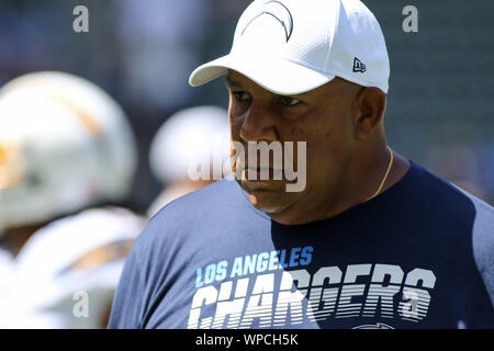 Carson, CA. 8. Sep 2019. Ladegeräte Special Teams guru George Stewart während der NFL Indianapolis Colts vs Los Angeles Ladegeräte an der Würde des Menschen Gesundheit Sport Park in Carson, Ca am 8. September 2019 (Foto von Jevone Moore) Credit: Csm/Alamy leben Nachrichten Stockfoto