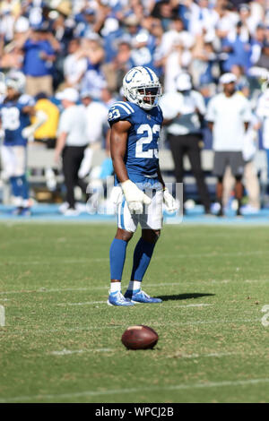 Carson, CA. 8. Sep 2019. Indianapolis Colts cornerback Kenny Moore#23 Während der NFL Indianapolis Colts vs Los Angeles Ladegeräte an der Würde des Menschen Gesundheit Sport Park in Carson, Ca am 8. September 2019 (Foto von Jevone Moore) Credit: Csm/Alamy leben Nachrichten Stockfoto