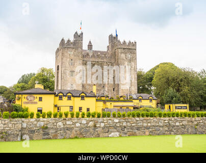 BUNRATTY, Irland - 11 August, 2019: Blick auf die historischen Bunratty Castle und Durty Nelly's Pub in Bunratty, County Clare, Irland. Stockfoto