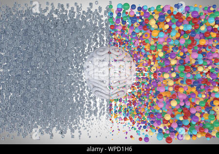 Eine stilisierte Gehirn mit der linken Seite der Darstellung eine analytische, strukturierte und logischen Verstand, und auf der rechten Seite zeigt eine zerstreut, kreative und Farbe Stockfoto
