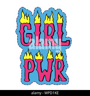 Girly feministischen Slogan mit handgezeichneten Schriftzug Girl Power. Weibliche motivation Symbol in Cartoon Comic Stil. Pop Art Aufkleber. Drucken für Poster, t-shirt, Postkarte oder Bekleidung Design. Stock Vektor