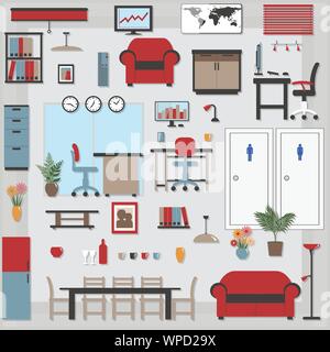 Möbel mit Schatten Symbole Business Office und der Sitzungssaal - Alle Gegenstände, die separat gruppiert und leicht zu verschieben oder zu bearbeiten, Schatten auf separaten Layer Stock Vektor