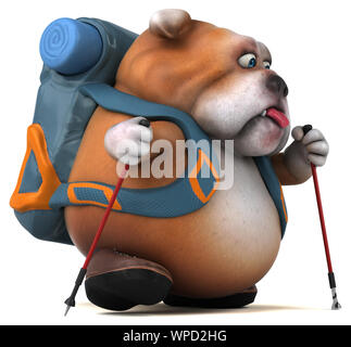 Fun backpacker Bulldog cartoon Charakter Stockfoto