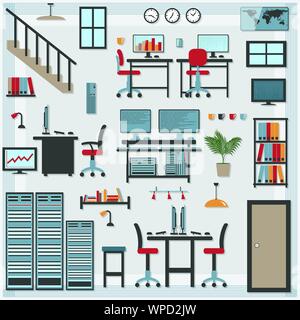 Möbel mit Schatten Symbole ES EDV-Abteilung - Alle Gegenstände, die separat gruppiert und leicht zu verschieben oder zu bearbeiten, Schatten auf separaten Layer Stock Vektor