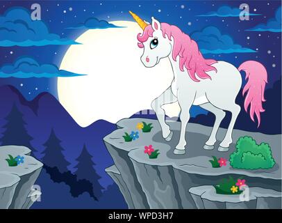 Nacht Landschaft mit Unicorn Stock Vektor