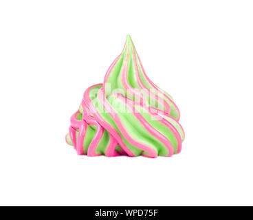 Rosa und grün Schlagsahne Swirl, auf weißem Hintergrund. Geschlagener Eischnee, mit Freistellungspfaden. Stockfoto