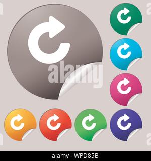 Upgrade, Pfeil unterzeichnen. Satz von acht bunte runde Buttons, Aufkleber. Vektor Stock Vektor