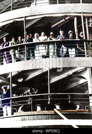 Mirabehn, Mahatma Gandhi und Sarojini Naidu auf Schiff, Italien, 14. Dezember 1931 Stockfoto