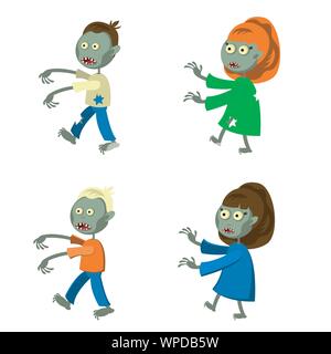 Satz eines Zombies auf weißem Hintergrund. Zombie Männer und Frauen im Comic-stil. Vector Illustration Stock Vektor