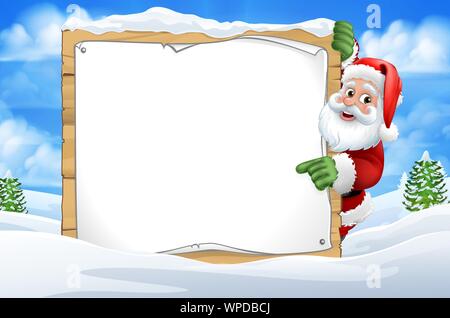 Santa Claus Schild Weihnachten Schnee Szene Cartoon Stock Vektor