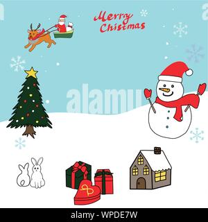 Eine Grußkarte für Weihnachten mit Santa Claus, Schneemann und Rentier Stockfoto