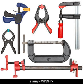 Verschiedene bar Spannzangen in Set. Werkzeuge können in der Schreinerei, der Holzverarbeitung oder andere Fertigkeiten verwendet werden. Stockfoto
