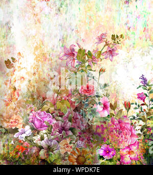 Abstrakte bunte Blumen Aquarell Malerei. Frühling bunt in der Natur Stockfoto